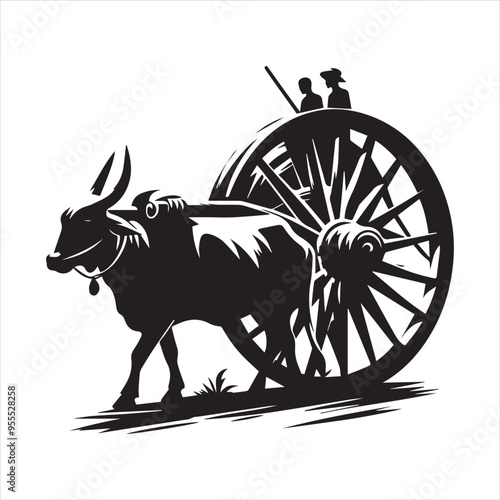 bullock cart wheel silhouette vector With White Background