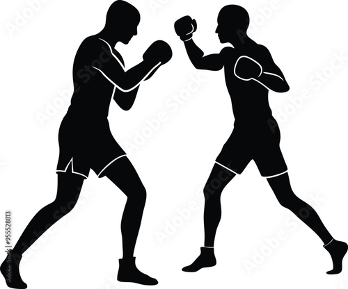 People Playing Boxing Activities of Boxer Black Silhouette Vector Illustration