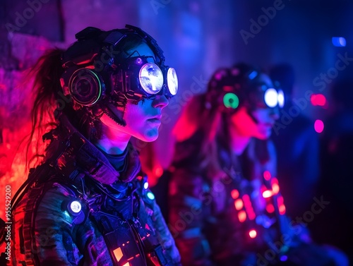 Cyberpunk Inspired Halloween Party in Neon Lit Dystopian Nightclub Venue