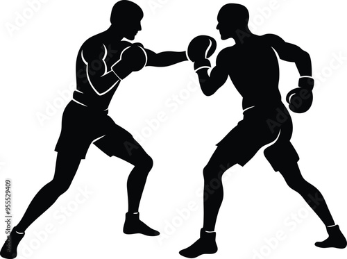 People Playing Boxing Activities of Boxer Black Silhouette Vector Illustration