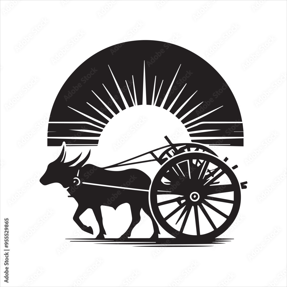 Fototapeta premium bullock cart wheel silhouette vector With White Background