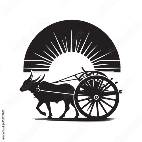 bullock cart wheel silhouette vector With White Background