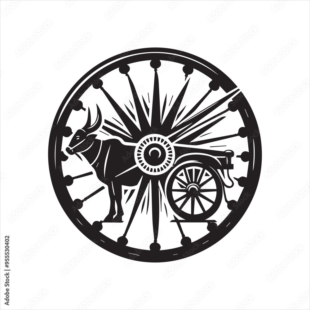 Fototapeta premium bullock cart wheel silhouette vector With White Background