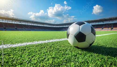 soccer ball on the green field in soccer stadium