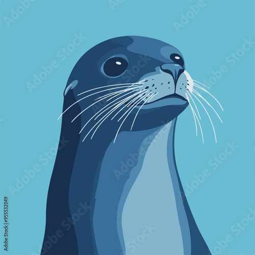 Illustration of a Sea Lion Portrait on Blue Background