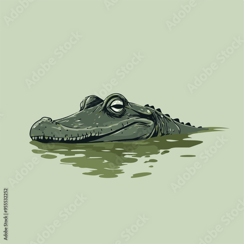 Illustration of a Crocodile Floating in Water