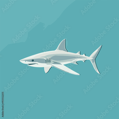 Stylized Shark Illustration on Turquoise Background