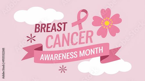 Breast cancer awareness month. Campaign Banner, Poster with pink ribbon and text in pink background.