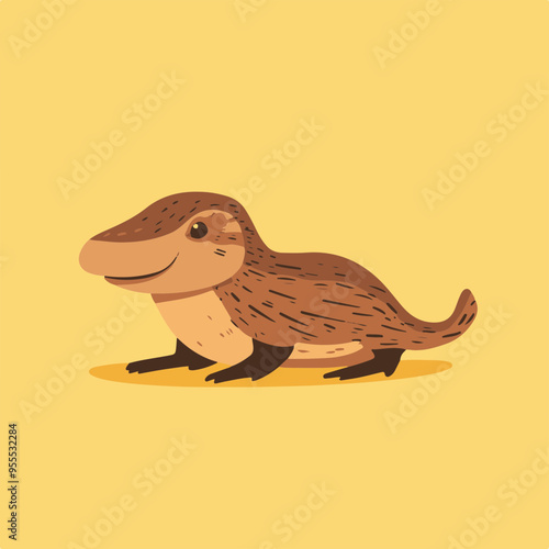Cute Cartoon Animal on Yellow Background
