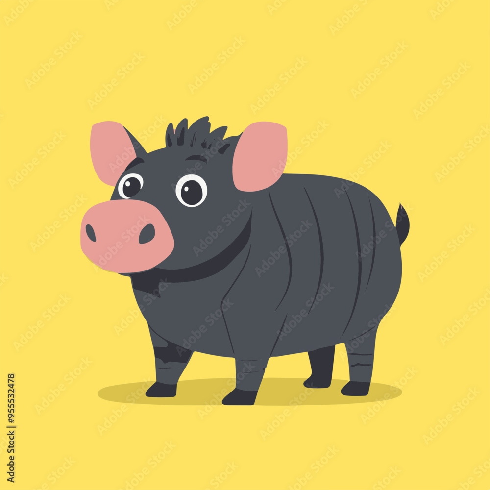 Cartoon Style Pig Character on Bright Yellow Background Cartoon Style Pig Character on Bright Yellow Background