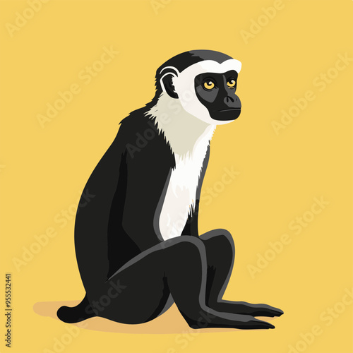 Stylized Illustration of a Monkey Against Yellow Background