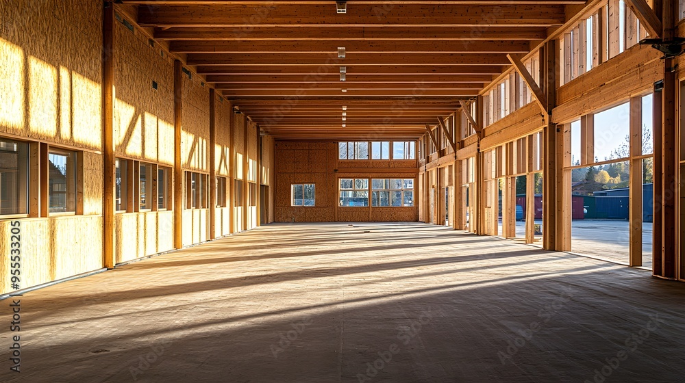Interior View of a Building Under Construction: Exposed Framework and Raw Concrete Floors. Interior View of a Building Under Construction: Exposed Framework and Raw Concrete Floors.