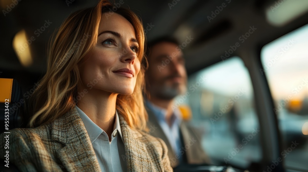 A woman with blonde hair gazes peacefully out of a window while on a bus journey, with a serene expression and a sense of calm as the background blurs in motion. A woman with blonde hair gazes peacefully out of a window while on a bus journey, with a serene expression and a sense of calm as the background blurs in motion.