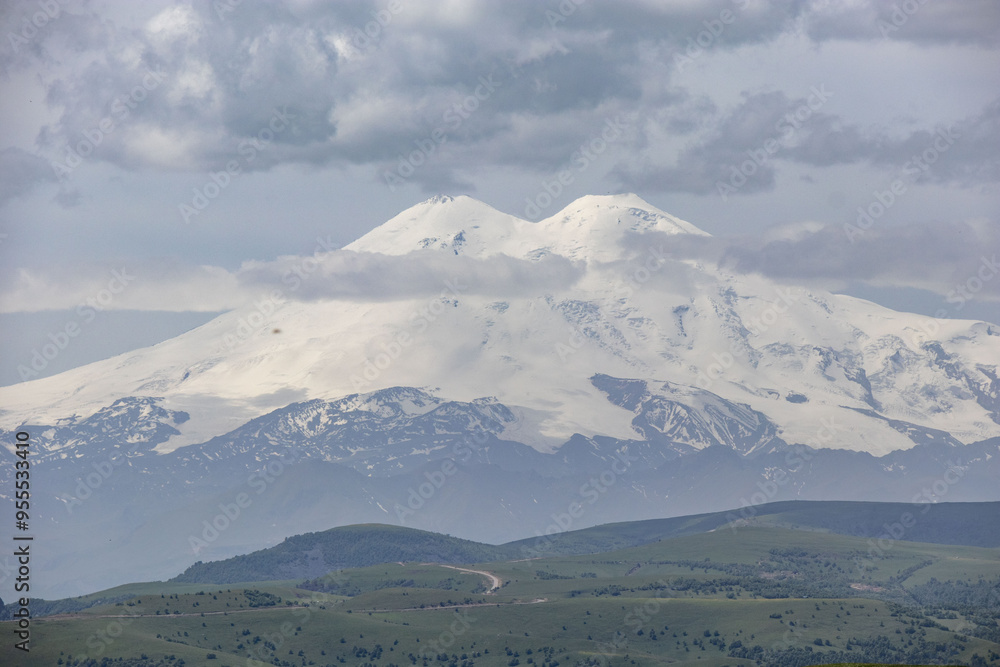 Naklejka premium View of Elbrus from the Shadzhatmaz plateau