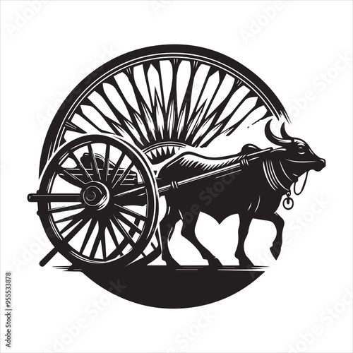bullock cart wheel silhouette vector With White Background