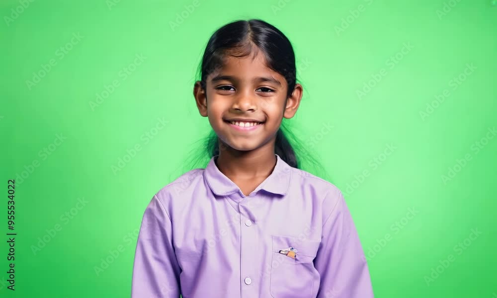 Smiling Indian teenager girl in school uniform giving thumbs up against a green screen
Smiling Indian teenager girl in school uniform giving thumbs up against a green screen