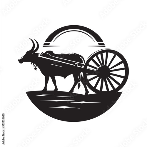 bullock cart wheel silhouette vector With White Background