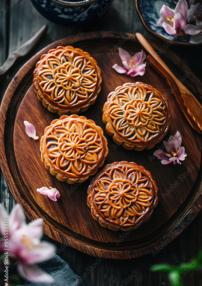 mooncakes on table, top view, stylish food photo, mid autumn festival, september 17, reunification day, traditional chinese treat, food, baking, national meal, holiday, celebration, China mooncakes on table, top view, stylish food photo, mid autumn festival, september 17, reunification day, traditional chinese treat, food, baking, national meal, holiday, celebration, China