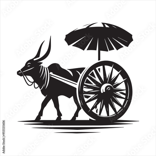bullock cart wheel silhouette vector With White Background