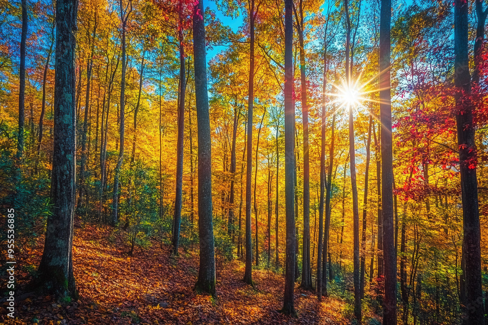 Fototapeta premium Sonnenstrahlen in Herbstwald