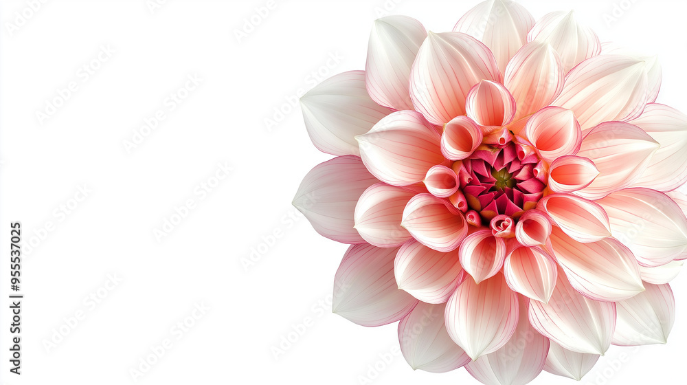 A close-up of a pink dahlia flower against a white background, merged into a magical image. A close-up of a pink dahlia flower against a white background, merged into a magical image.