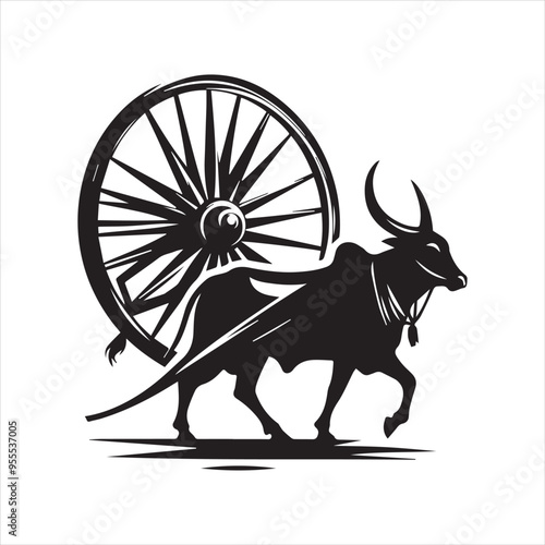bullock cart wheel silhouette vector With White Background