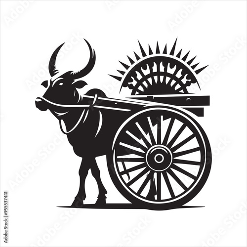 bullock cart wheel silhouette vector With White Background