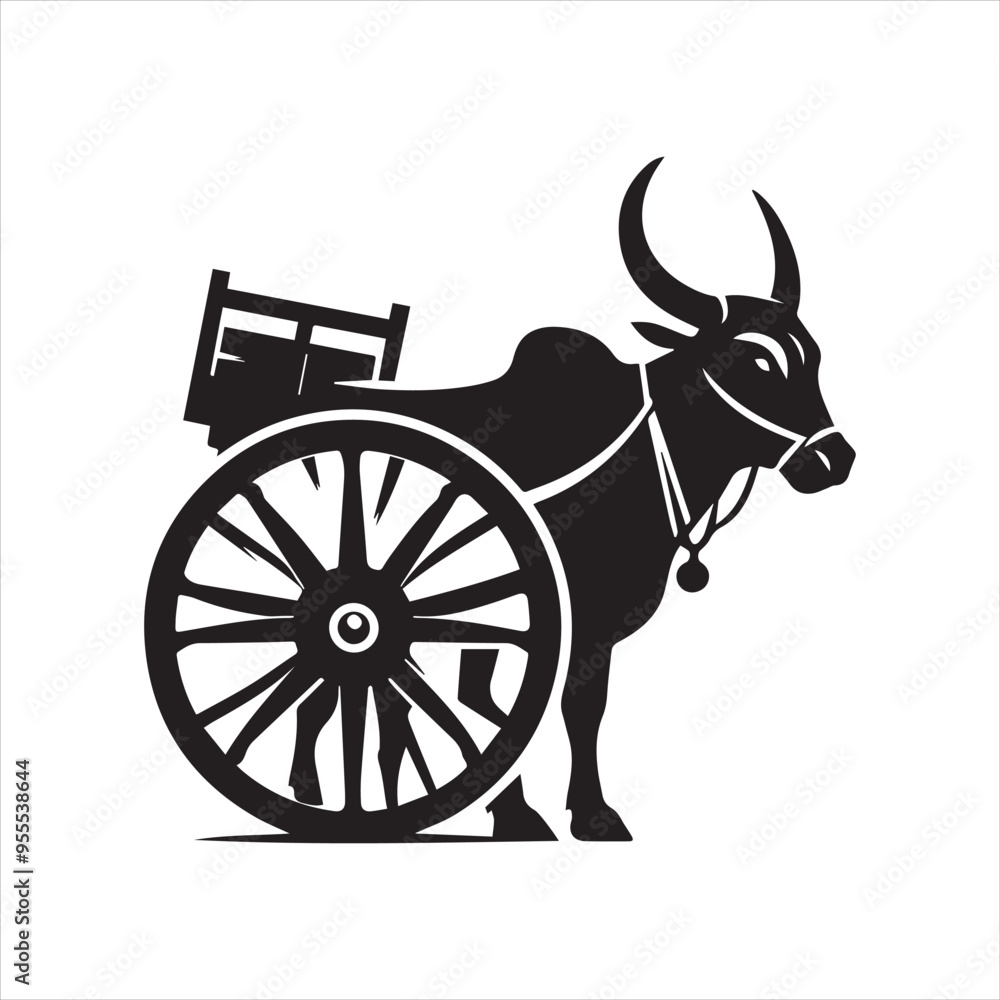 Fototapeta premium bullock cart wheel silhouette vector With White Background