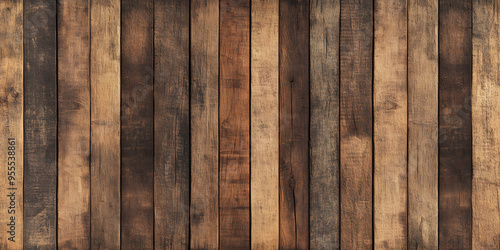 Fototapeta Naklejka Na Ścianę i Meble -  Seamless rustic oak or redwood planks background texture. Tileable stained brown hardwood wood floor, wall, deck or crate repeat pattern. Vintage old weathered wooden wallpaper backdrop. 3D rendering.