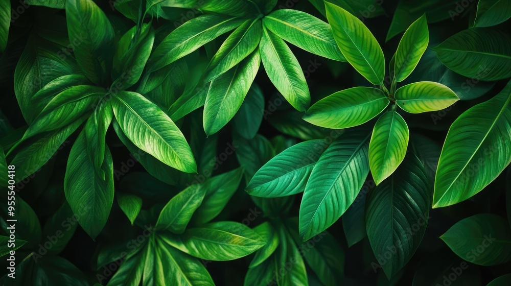 Fresh green background with tropical leaves, giving a lively and energetic vibe to your content Fresh green background with tropical leaves, giving a lively and energetic vibe to your content