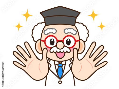 手を洗って清潔で綺麗な手に喜ぶ博士のイラスト素材