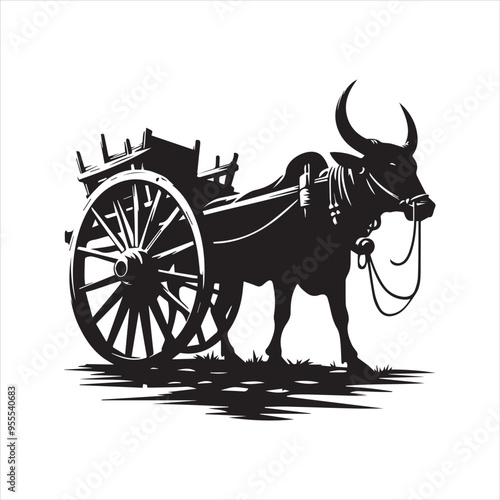 bullock cart wheel silhouette vector With White Background