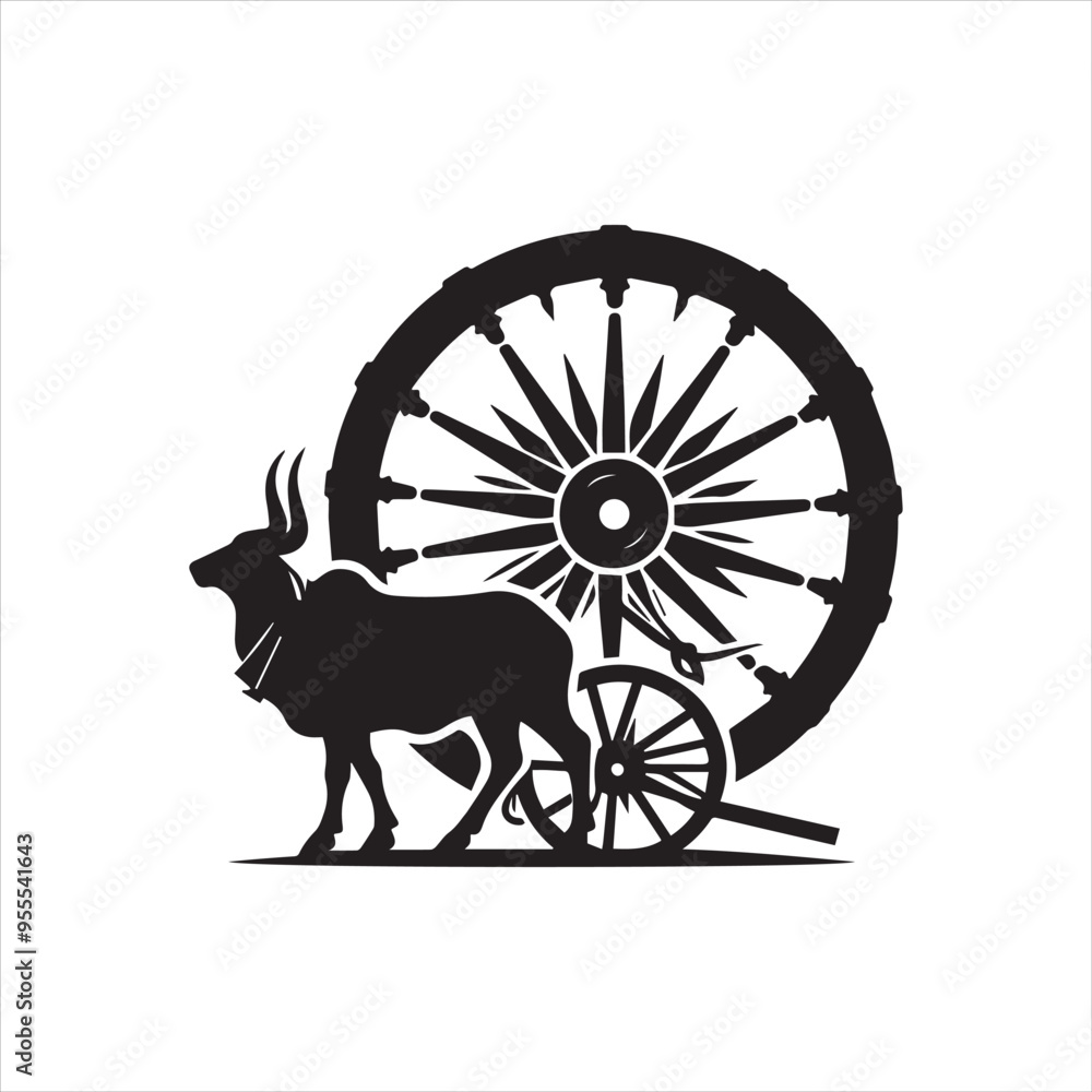 Fototapeta premium bullock cart wheel silhouette vector With White Background