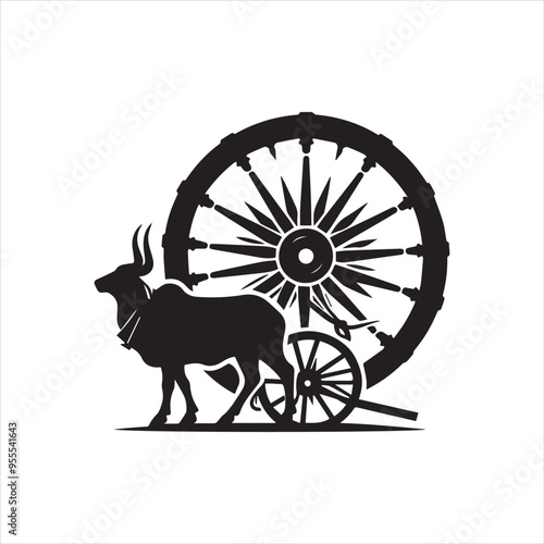 bullock cart wheel silhouette vector With White Background