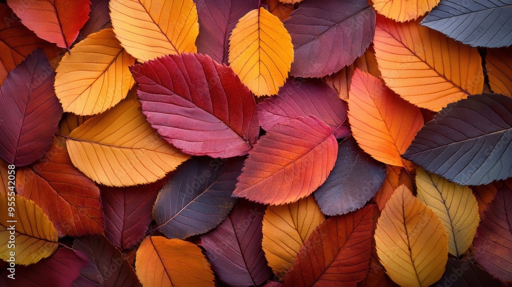 A vibrant arrangement of autumn leaves showcasing rich hues of red, orange, and yellow, creating a warm and textured natural tapestry A vibrant arrangement of autumn leaves showcasing rich hues of red, orange, and yellow, creating a warm and textured natural tapestry