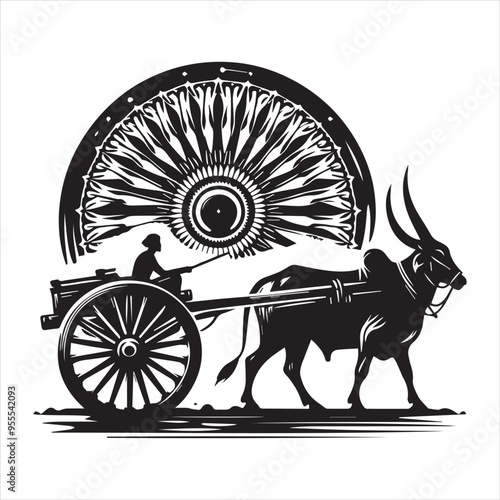 bullock cart wheel silhouette vector With White Background