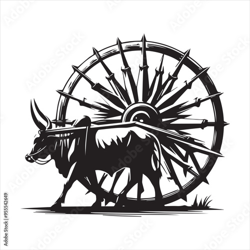 bullock cart wheel silhouette vector With White Background