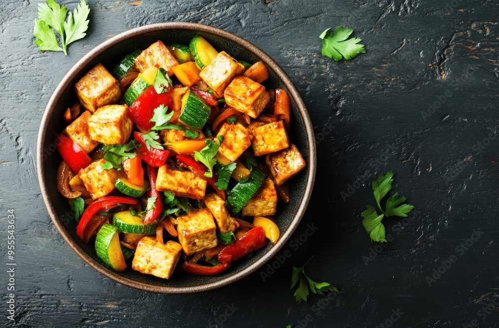 Tofu Stir-Fry with Vegetables in a Bowl Tofu Stir-Fry with Vegetables in a Bowl