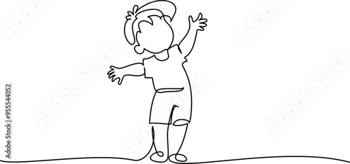 Little cute boy standing. Continuous one line drawing.