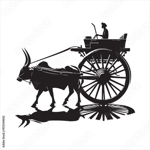 bullock cart wheel silhouette vector With White Background