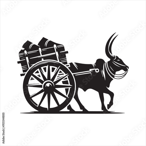bullock cart wheel silhouette vector With White Background