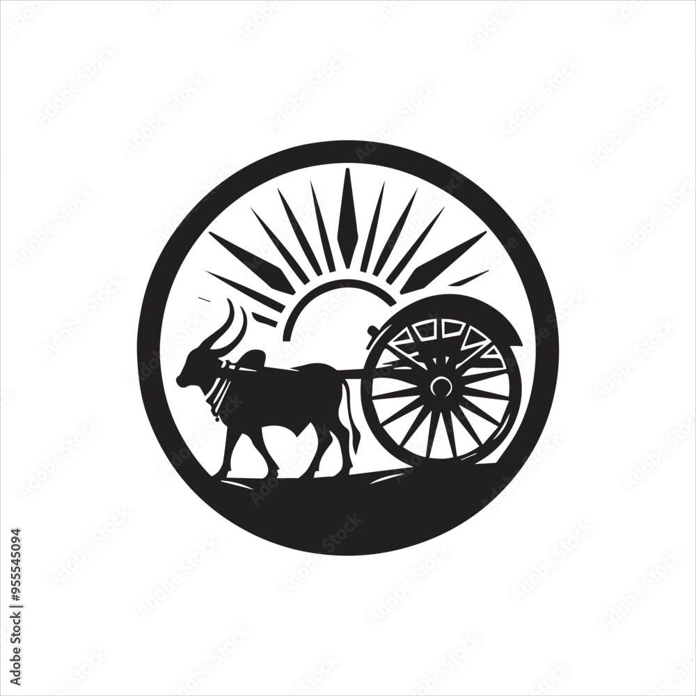 Fototapeta premium bullock cart wheel silhouette vector With White Background