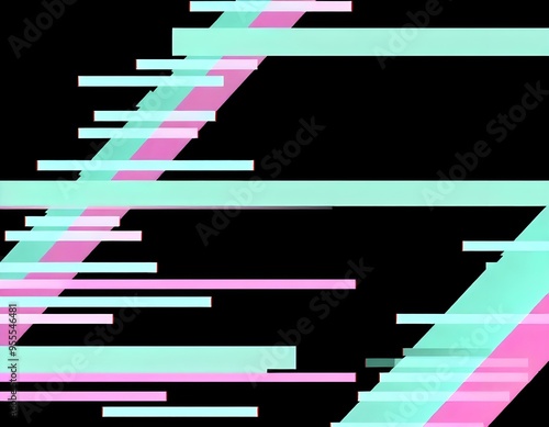 retro glitch design on a dark black surface, showcasing horizontal and vertical distortions in pastel colors like soft pink and mint green create with ai