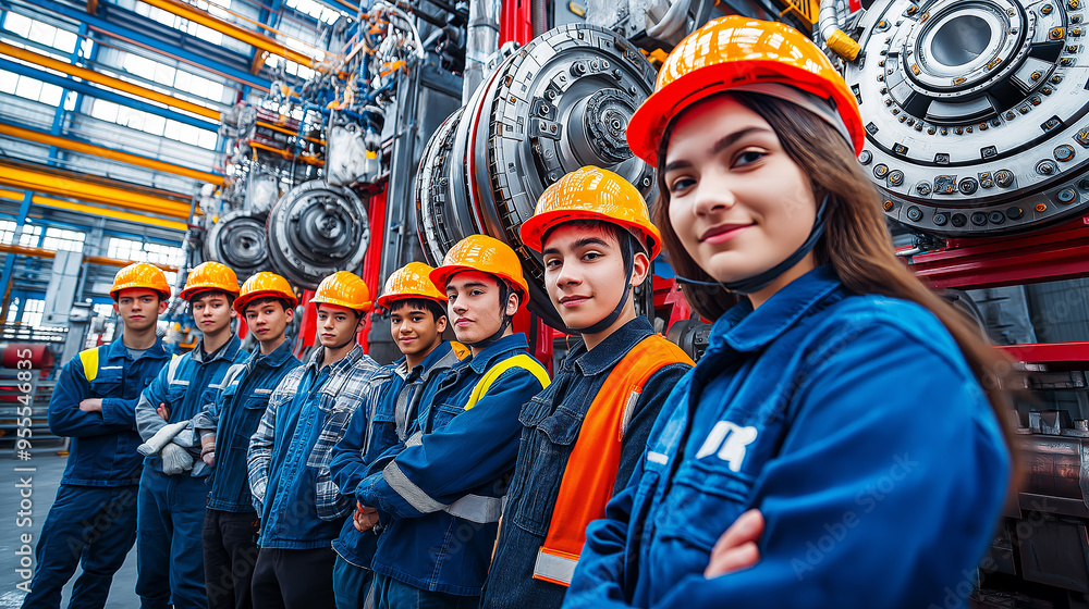 Diverse Team of Engineers Standing Confidently in Industrial Plant Diverse Team of Engineers Standing Confidently in Industrial Plant