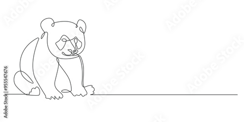 one continuous line panda.one line drawing of panda sitting.single line vector illustration.isolated white background