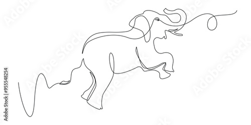 continuous line of elephant jumping. one line drawing of elephant jumping. single line vector. elephant attraction, circus, performance at the zoo. editable strokes