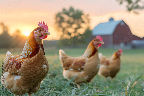 chickens pecking in the grass, AI generated