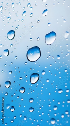 Water Drops, Rain, Dew on Blue Background, Abstract Image, Texture, Pattern, Wallpaper, Cover and Screen of Smartphone, PC, Laptop, 9:16 and 16:9 Format