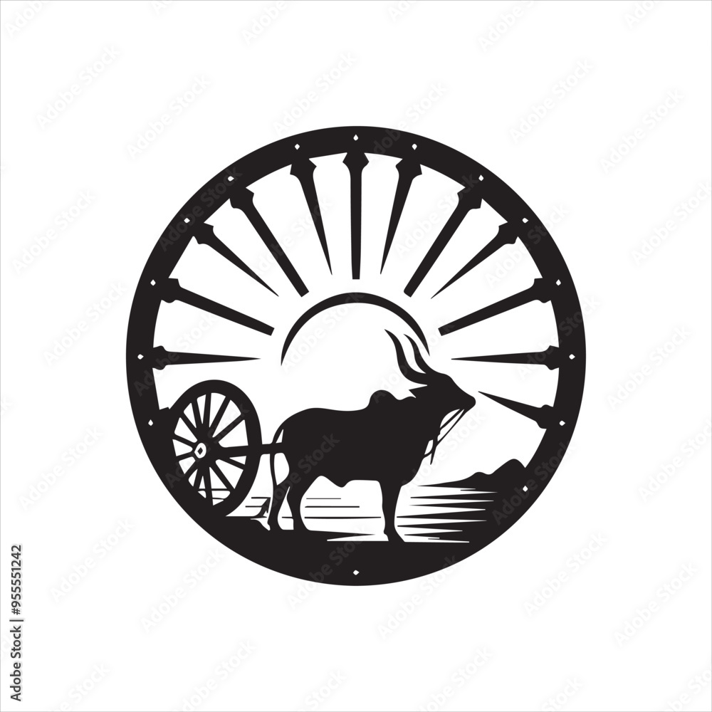 Fototapeta premium bullock cart wheel silhouette vector With White Background