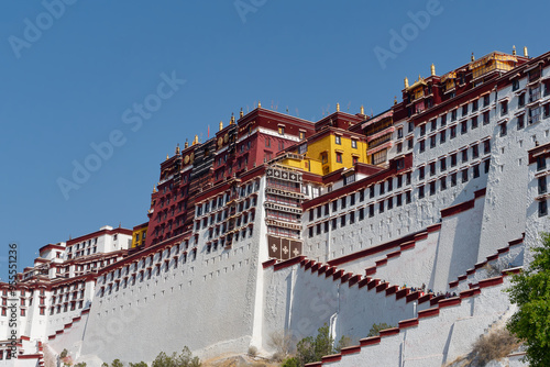 View of the amazing Potala Palace built on Red Mountain, the winter palace of the Dalai Lama and a World Heritage Site in Lhasa, capital of the Tibet Autonomous Region in China